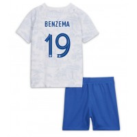 Otroški Nogometni dresi Francija Karim Benzema #19 Gostujoči SP 2022 Kratek Rokav (+ Kratke hlače)